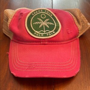 Judith March Pink and Tan “shake your palm palm”Trucker Hat with Palm Tree Patch